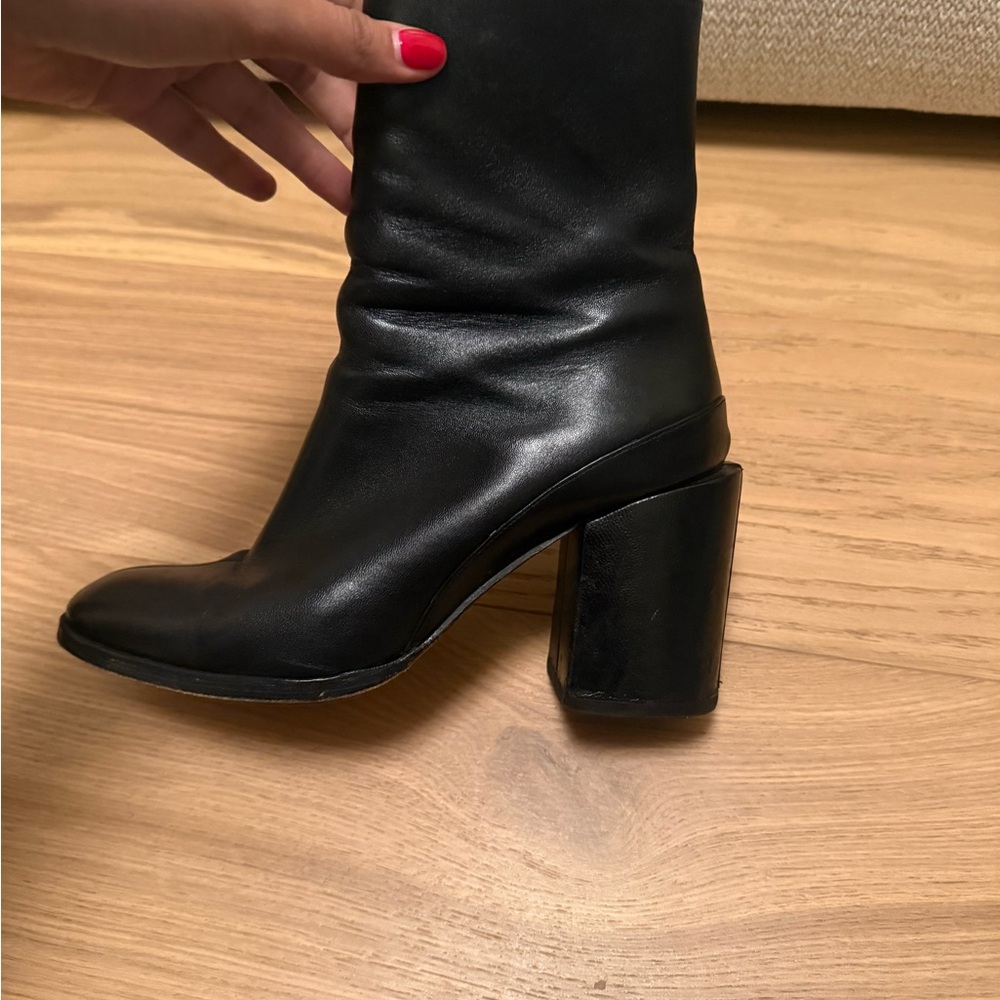 Dear Frances Black Leather Spirit Ankle Booties Block Heel 40 - Picture 6 of 8